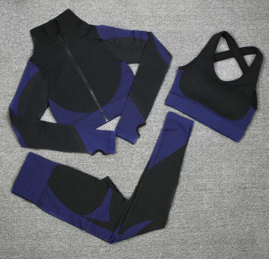  Womens 3 Piece Workout Outfit Set Sports Bra Jacket